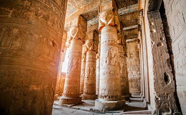 The interior of the Temple of Hathor at Dendera
